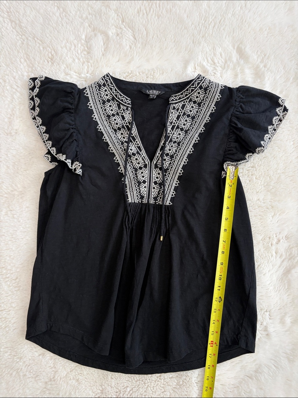 Lauren Ralph Lauren Black Top with White Embroidered Yoke,size XL - Picture 13 of 17
